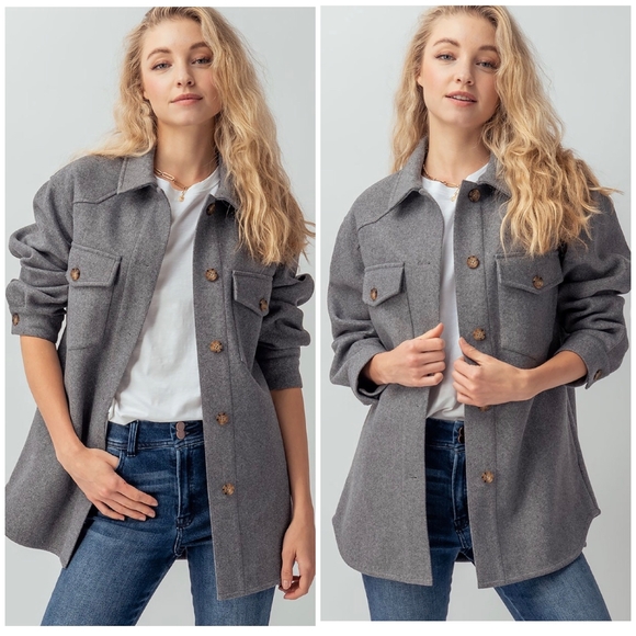 Jackets & Blazers - Cozy Chic Charcoal Gray Shirt Jacket  "Shacket"